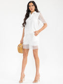 WOMEN'S SHORT SLEEVE BLOUSE & ELASTIC WAIST SHORTS CROCHET 2PC. SET
