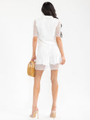 WOMEN'S SHORT SLEEVE BLOUSE & ELASTIC WAIST SHORTS CROCHET 2PC. SET