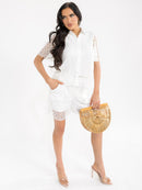 WOMEN'S SHORT SLEEVE BLOUSE & ELASTIC WAIST SHORTS CROCHET 2PC. SET