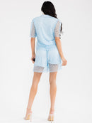 WOMEN'S SHORT SLEEVE BLOUSE & ELASTIC WAIST SHORTS CROCHET 2PC. SET