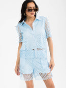 WOMEN'S SHORT SLEEVE BLOUSE & ELASTIC WAIST SHORTS CROCHET 2PC. SET
