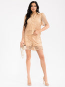 WOMEN'S SHORT SLEEVE BLOUSE & ELASTIC WAIST SHORTS CROCHET 2PC. SET