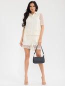 WOMEN'S SHORT SLEEVE BLOUSE & ELASTIC WAIST SHORTS CROCHET 2PC. SET