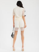 WOMEN'S SHORT SLEEVE BLOUSE & ELASTIC WAIST SHORTS CROCHET 2PC. SET