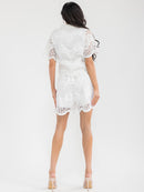 WOMEN'S SHORT SLEEVE BLOUSE & ELASTIC WAIST SHORTS CROCHET 2PC. SET