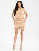 WOMEN'S SHORT SLEEVE BLOUSE & ELASTIC WAIST SHORTS CROCHET 2PC. SET