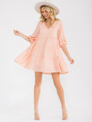 WOMEN'S SHORT SLEEVE V-NECK PLAID TIERED TUNIC MINI DRESS