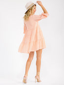 WOMEN'S SHORT SLEEVE V-NECK PLAID TIERED TUNIC MINI DRESS