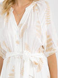 WOMEN'S SHORT SLEEVE BUTTON UP SELF TIE EMBROIDERY MAXI DRESS