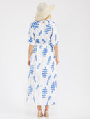 WOMEN'S SHORT SLEEVE BUTTON UP SELF TIE EMBROIDERY MAXI DRESS