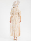 WOMEN'S SHORT SLEEVE BUTTON UP SELF TIE EMBROIDERY MAXI DRESS