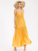 WOMEN'S SLEEVELESS V-NECK OPEN BACK ELASTIC WAIST TIERED MAXI DRESS