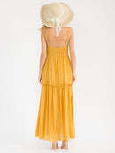 WOMEN'S SLEEVELESS V-NECK OPEN BACK ELASTIC WAIST TIERED MAXI DRESS