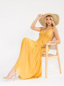WOMEN'S SLEEVELESS V-NECK OPEN BACK ELASTIC WAIST TIERED MAXI DRESS