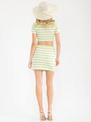 WOMEN'S SHORT SLEEVE CROP TOP & ELASTIC WAIST MINI SKIRT COLORBLOCK 2PC. SET