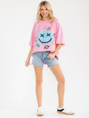 WOMEN'S SHORT SLEEVE DISTRESS GRAPHIC WASHED TOP