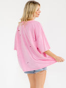 WOMEN'S SHORT SLEEVE DISTRESS GRAPHIC WASHED TOP