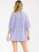 WOMEN'S SHORT SLEEVE DISTRESS GRAPHIC WASHED TOP