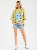 WOMEN'S SHORT SLEEVE DISTRESS GRAPHIC WASHED TOP