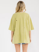 WOMEN'S SHORT SLEEVE DISTRESS GRAPHIC WASHED TOP