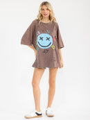 WOMEN'S SHORT SLEEVE DISTRESS GRAPHIC WASHED TOP