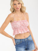 WOMEN'S SLEEVELESS SMOCK PAISLEY PRINT CROP TOP