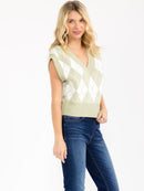 WOMEN'S SLEEVELESS V-NECK COLORBLOCK KNIT SWEATER VEST