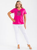 PLUS SIZE SHORT SLEEVE GRAPHIC RHINESTONES TOP