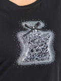 PLUS SIZE SHORT SLEEVE GRAPHIC RHINESTONES TOP