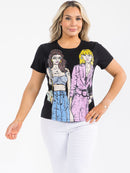 PLUS SIZE SHORT SLEEVE RHINESTONES GRAPHIC TOP