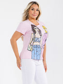 PLUS SIZE SHORT SLEEVE RHINESTONES GRAPHIC TOP