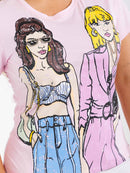 PLUS SIZE SHORT SLEEVE RHINESTONES GRAPHIC TOP