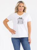 PLUS SIZE SHORT SLEEVE GRAPHIC RHINESTONES TOP