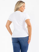 PLUS SIZE SHORT SLEEVE RHINESTONES GRAPHIC TOP