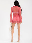 WOMEN'S LONG SLEEVE TOP & ELASTIC WAIST MINI SKORT CROCHET 2PC. SET
