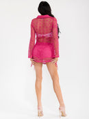 WOMEN'S LONG SLEEVE TOP & ELASTIC WAIST MINI SKORT CROCHET 2PC. SET