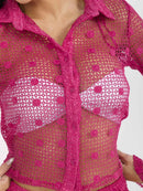 WOMEN'S LONG SLEEVE TOP & ELASTIC WAIST MINI SKORT CROCHET 2PC. SET
