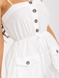 WOMEN'S SLEEVELESS BUTTON UP POCKETS ELASTIC WAIST DENIM ROMPER