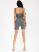 WOMEN'S SLEEVELESS SQUARE NECK ZIP UP RIBBED ROMPER