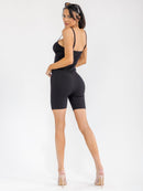 WOMEN'S SLEEVELESS SQUARE NECK ZIP UP RIBBED ROMPER