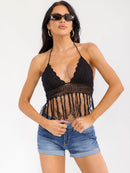 WOMEN'S SLEEVELESS HALTER NECK V-NECK OPEN BACK KNIT CROP TOP