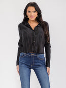 WOMEN'S BRALETTE & LONG SLEEVE BUTTON UP PLEATED 2PC TOP