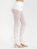 WOMEN'S ELASTIC WAIST MESH SIDE RUCHED SKINNY LEG PANTS