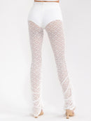 WOMEN'S ELASTIC WAIST MESH SIDE RUCHED SKINNY LEG PANTS