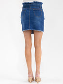 WOMEN'S BUTTON CLOSURE POCKETS DISTRESS SELF TIE STRETCH DENIM MINI SKIRTS