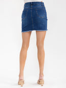 WOMEN'S BUTTON CLOSURE POCKETS DISTRESS STRETCH DENIM MINI SKIRT