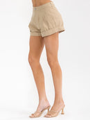 WOMEN'S BUTTON CLOSURE FRONT POCKETS DENIM MINI SHORTS