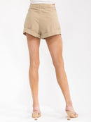 WOMEN'S BUTTON CLOSURE FRONT POCKETS DENIM MINI SHORTS
