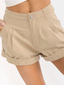 WOMEN'S BUTTON CLOSURE FRONT POCKETS DENIM MINI SHORTS