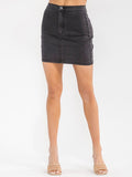 WOMEN'S BUTTON CLOSURE POCKETS WASHED STRETCH DENIM MINI SKIRT
